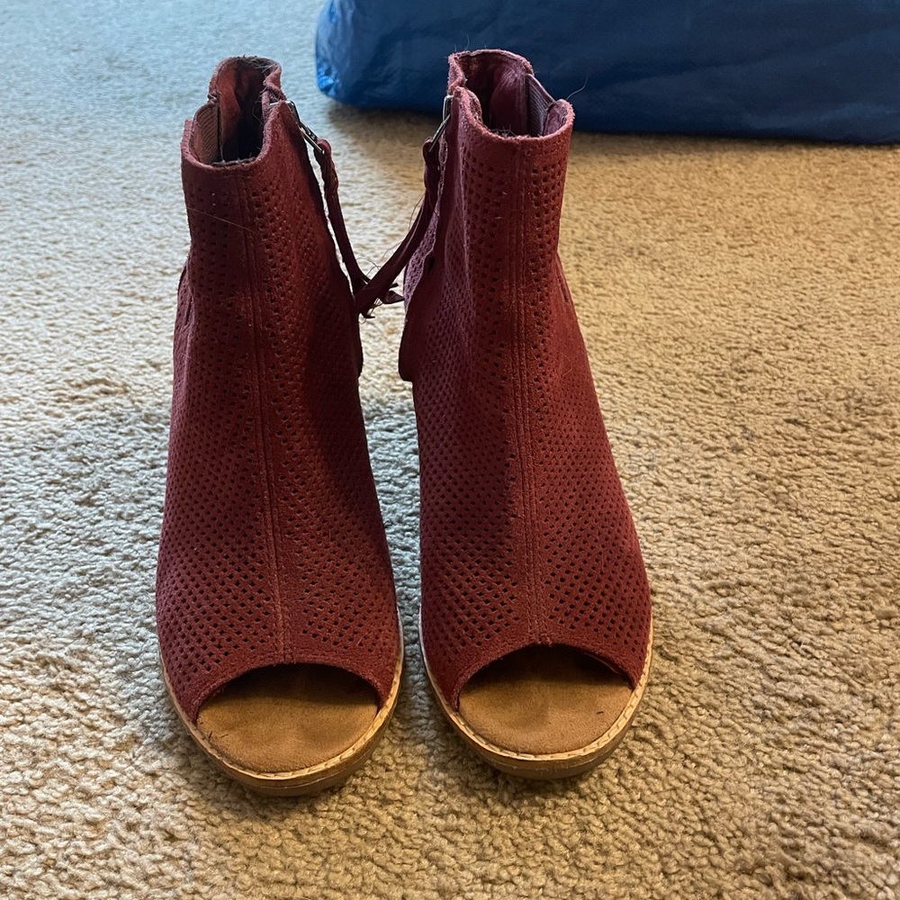 Women's Burgundy Peep-Toe Ankle Boots